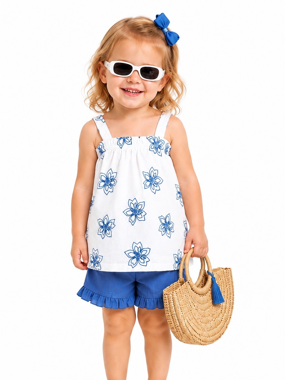 NEW - Rachel Zoe Littles Girls 3T Floral Top Ruffle Shorts Purse Sunglasses Set